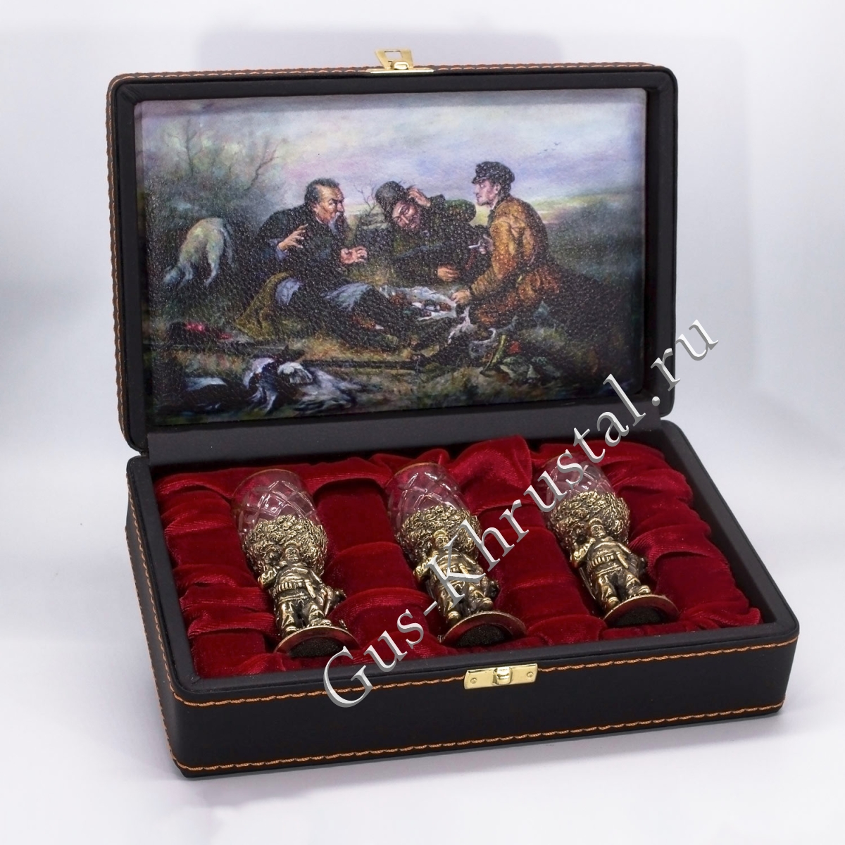 Набор Рюмок Хрустальный "Охота" в подарочном футляре 3 шт