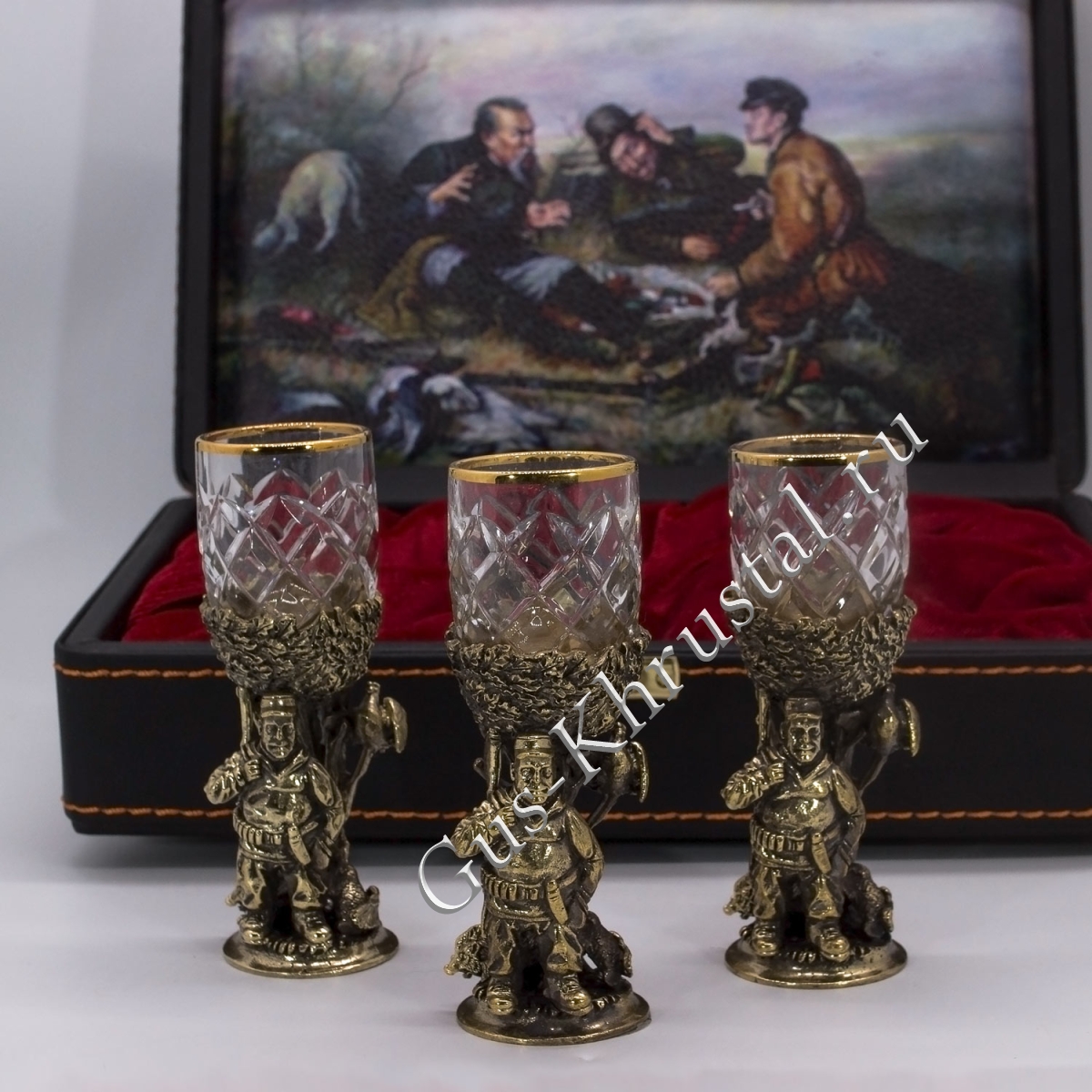 Набор Рюмок Хрустальный "Охота" в подарочном футляре 3 шт